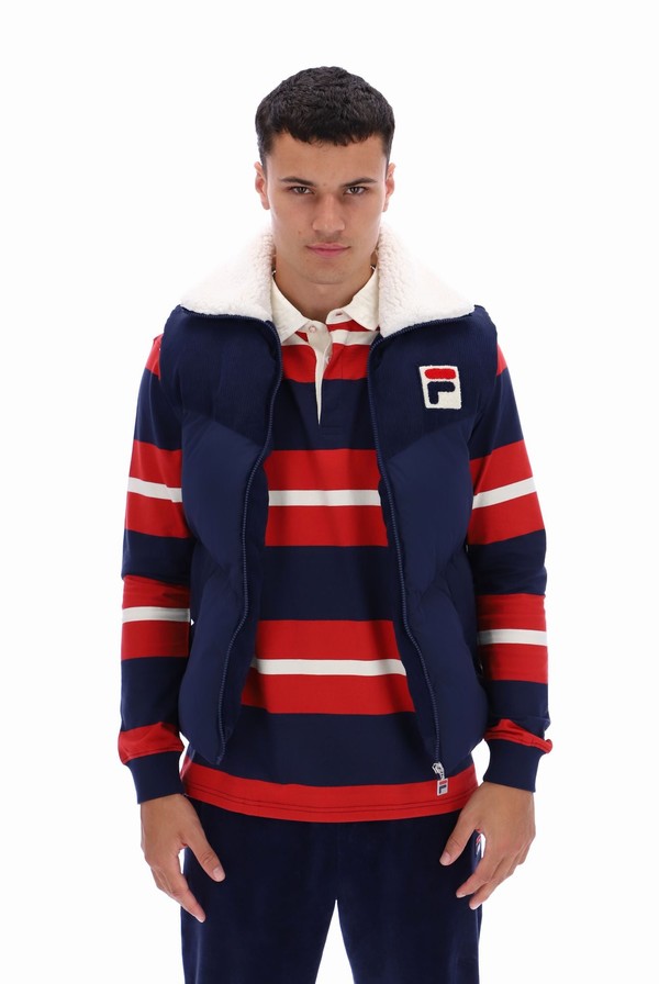 Navy Fila Rossy Corduroy Mix Puffer Men Jackets | 9031KYTFW