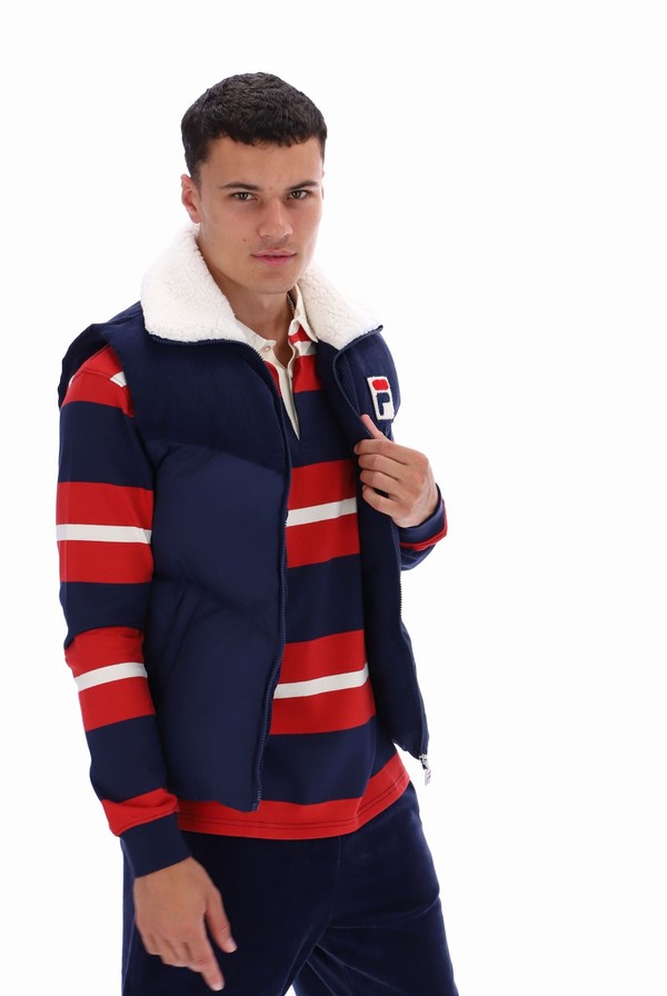 Navy Fila Rossy Corduroy Mix Puffer Men Jackets | 9031KYTFW