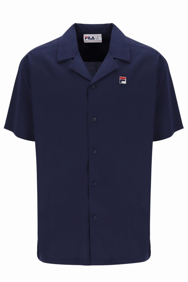 Navy Fila Soren Button Up Men T-shirts | 2031HFIOQ