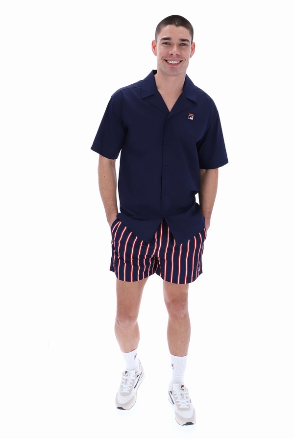 Navy Fila Soren Button Up Men T-shirts | 2031HFIOQ