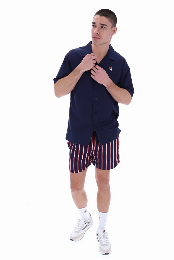 Navy Fila Soren Button Up Men T-shirts | 2031HFIOQ