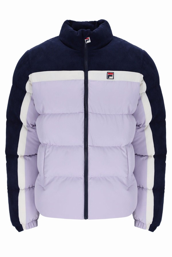 Navy / Purple Fila Rowan Corduroy Mix Colour Block Puffer Men Jackets | 8426GDMXT