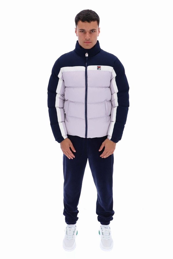 Navy / Purple Fila Rowan Corduroy Mix Colour Block Puffer Men Jackets | 8426GDMXT
