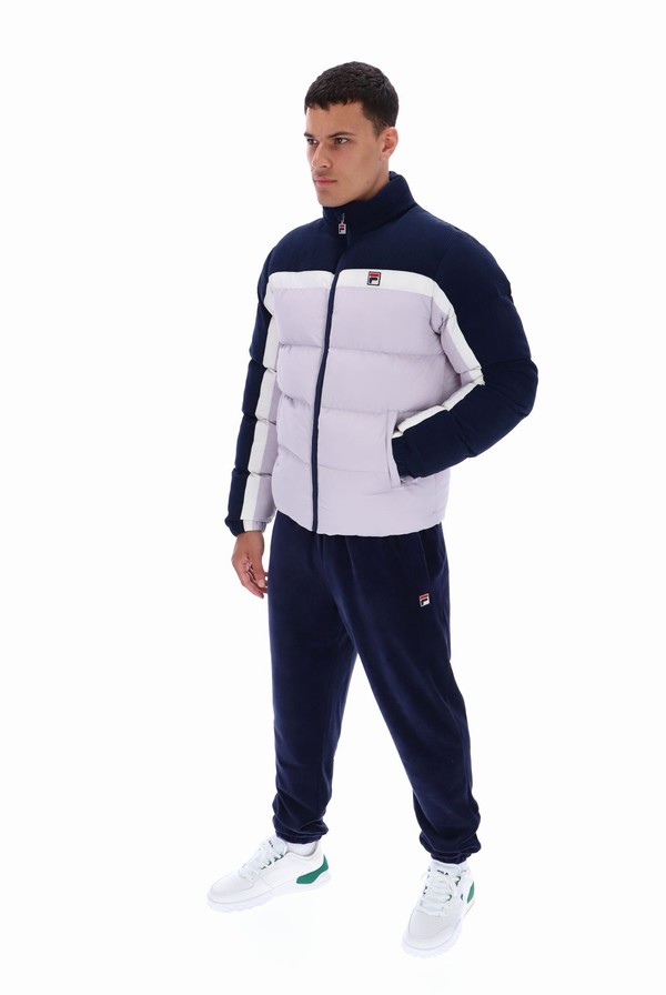 Navy / Purple Fila Rowan Corduroy Mix Colour Block Puffer Men Jackets | 8426GDMXT