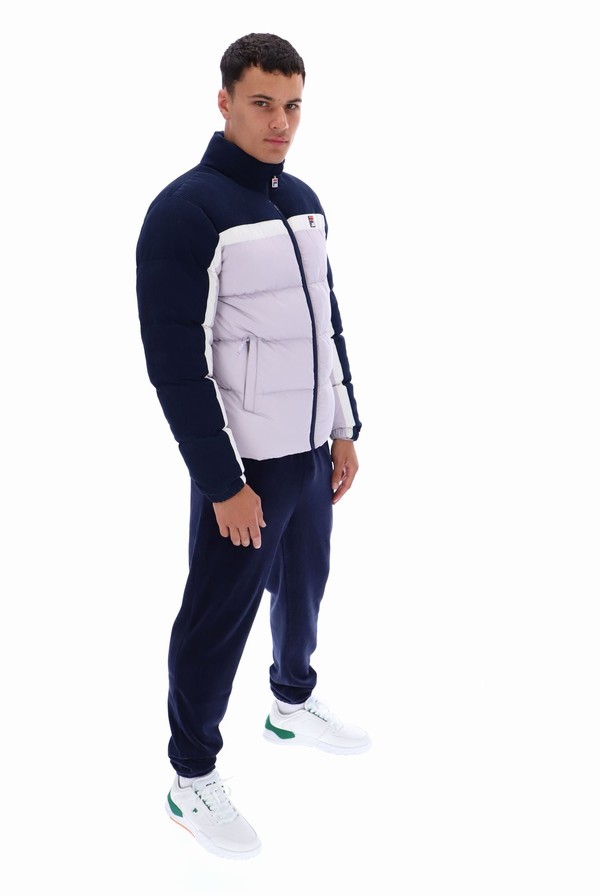 Navy / Purple Fila Rowan Corduroy Mix Colour Block Puffer Men Jackets | 8426GDMXT