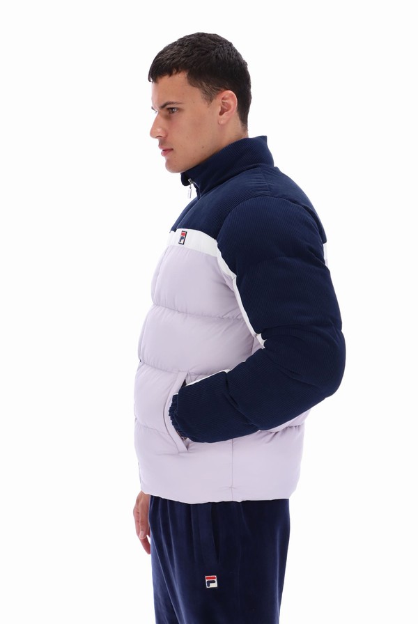 Navy / Purple Fila Rowan Corduroy Mix Colour Block Puffer Men Jackets | 8426GDMXT