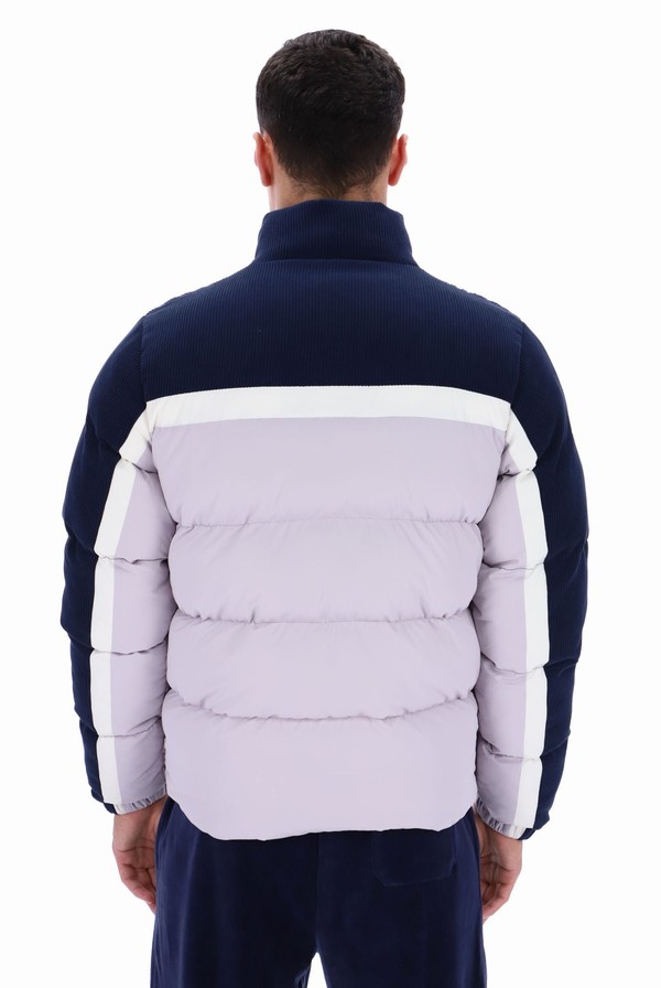 Navy / Purple Fila Rowan Corduroy Mix Colour Block Puffer Men Jackets | 8426GDMXT