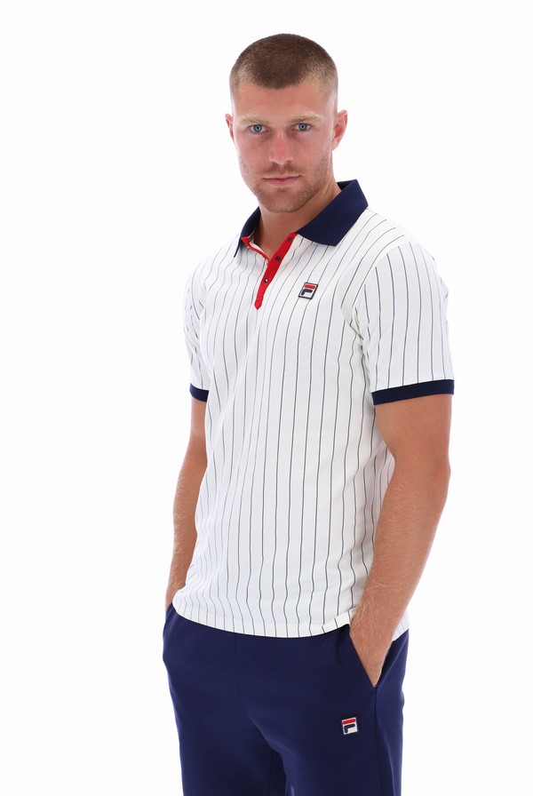 Navy / Red Fila BB1 Classic Vintage Striped Men Polo Shirts | 9108CKGUE