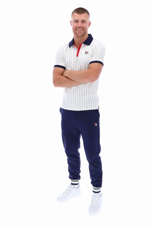 Navy / Red Fila BB1 Classic Vintage Striped Men Polo Shirts | 9108CKGUE