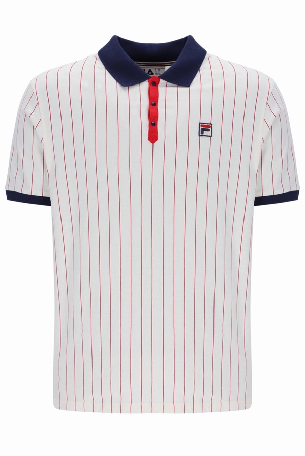 Navy / Red Fila BB1 Classic Vintage Striped Men Polo Shirts | 0486HQXOP