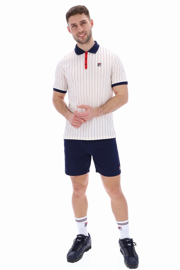 Navy / Red Fila BB1 Classic Vintage Striped Men Polo Shirts | 0486HQXOP