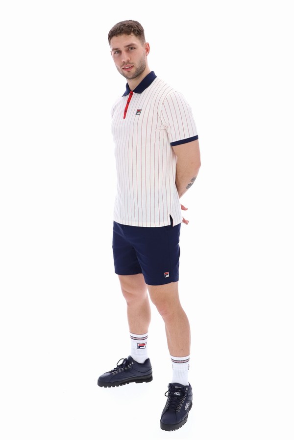 Navy / Red Fila BB1 Classic Vintage Striped Men Polo Shirts | 0486HQXOP
