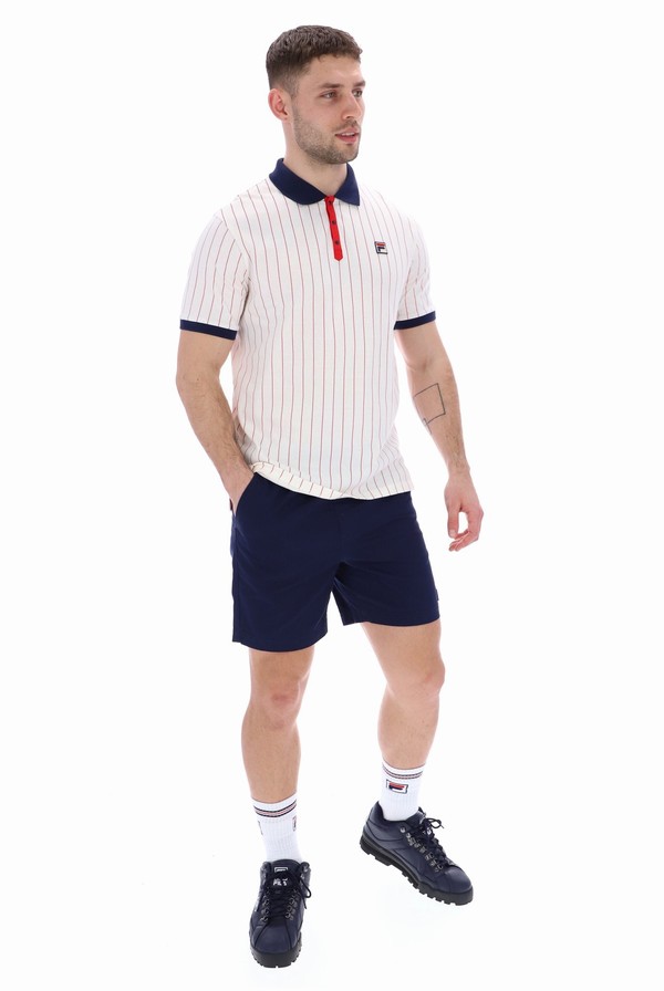 Navy / Red Fila BB1 Classic Vintage Striped Men Polo Shirts | 0486HQXOP