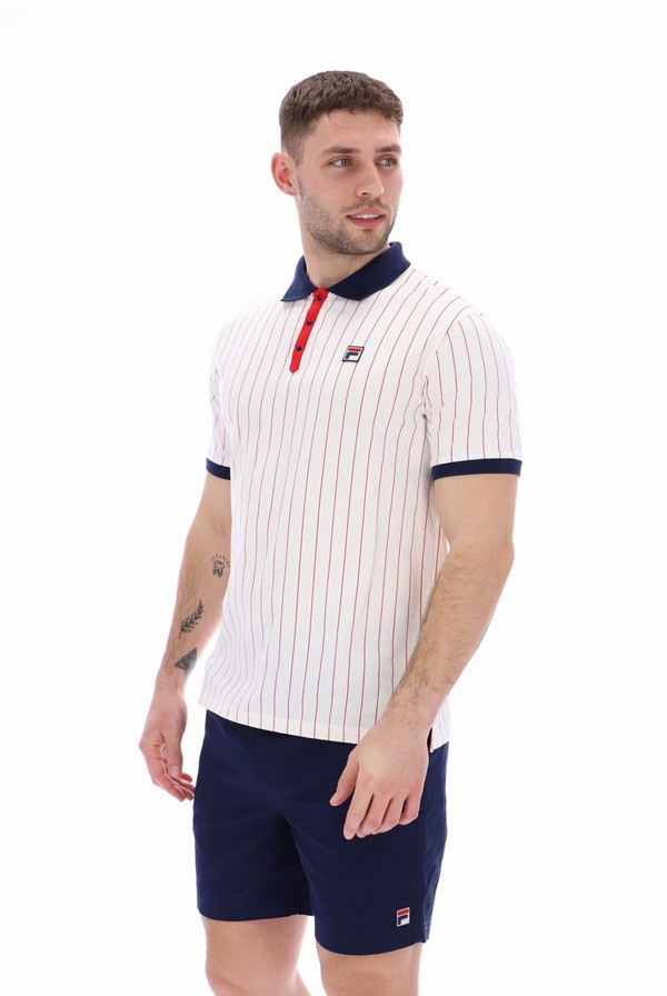 Navy / Red Fila BB1 Classic Vintage Striped Men Polo Shirts | 0486HQXOP