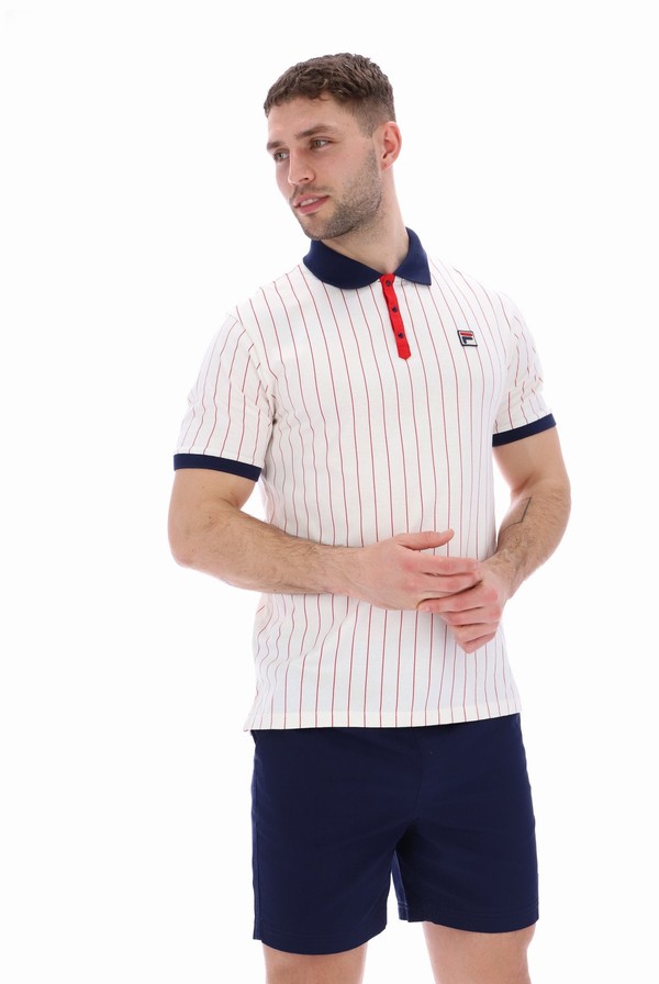 Navy / Red Fila BB1 Classic Vintage Striped Men Polo Shirts | 0486HQXOP