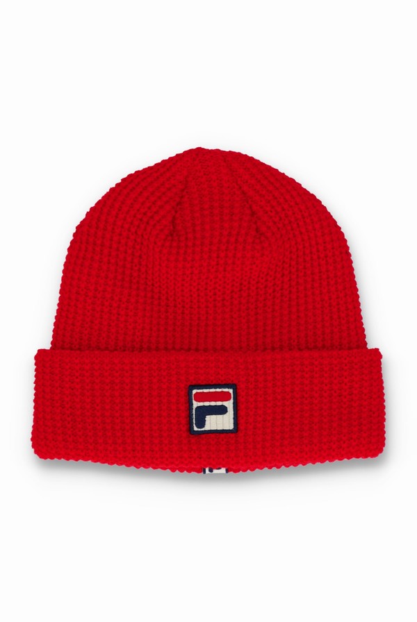 Red Fila Kudoslux Reverse Knit Turn Up Men Beanie | 3690HRTCB