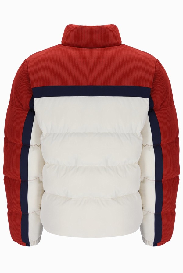 Red / White Fila Rowan Corduroy Mix Colour Block Puffer Men Jackets | 9560SUPDF