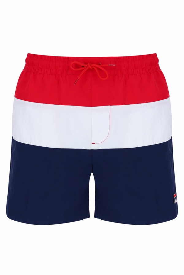 Red / White / Navy Fila Alexi Colour Block Men Shorts | 1495ASJKG