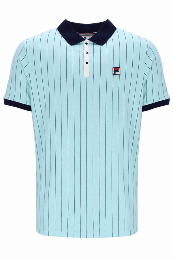 Turquoise / Navy Fila BB1 Classic Vintage Striped Men Polo Shirts | 2519QPUTV