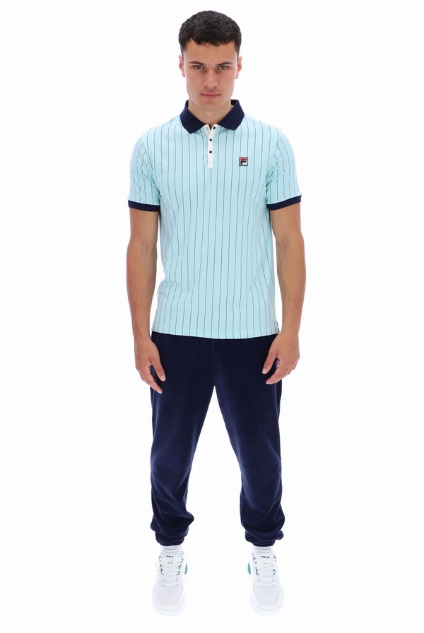 Turquoise / Navy Fila BB1 Classic Vintage Striped Men Polo Shirts | 2519QPUTV