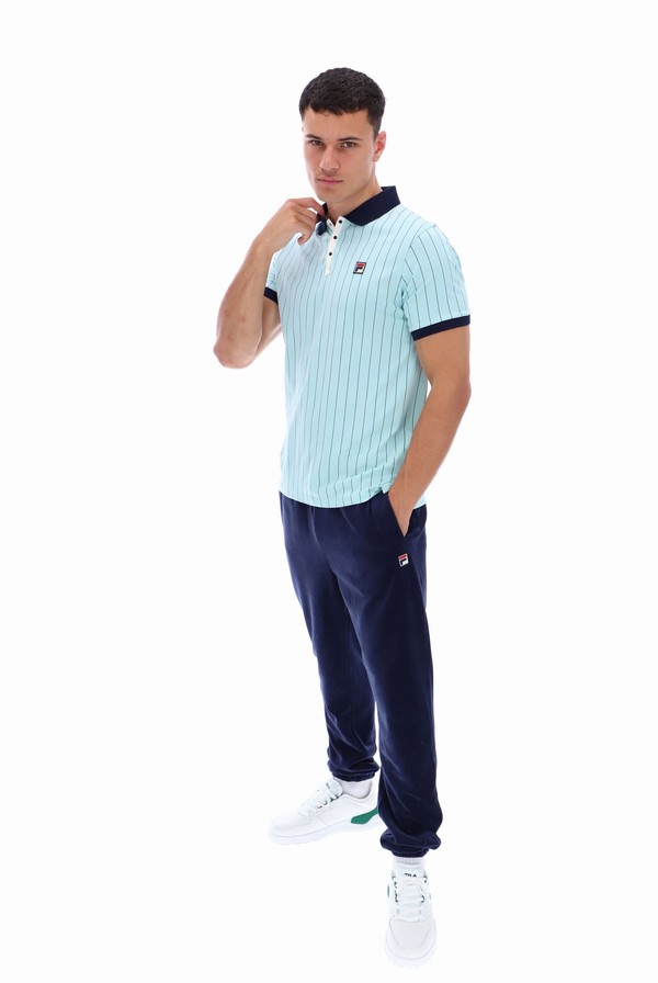 Turquoise / Navy Fila BB1 Classic Vintage Striped Men Polo Shirts | 2519QPUTV