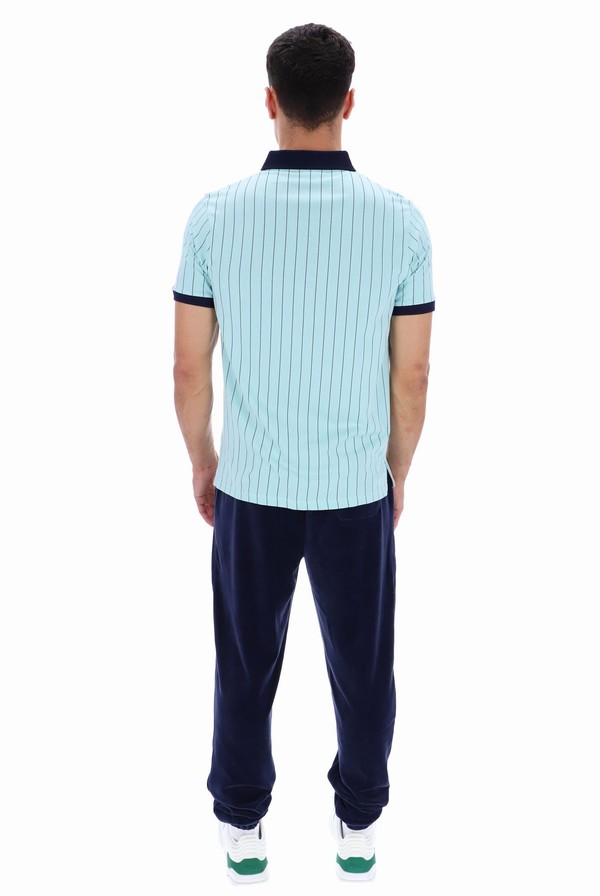 Turquoise / Navy Fila BB1 Classic Vintage Striped Men Polo Shirts | 2519QPUTV