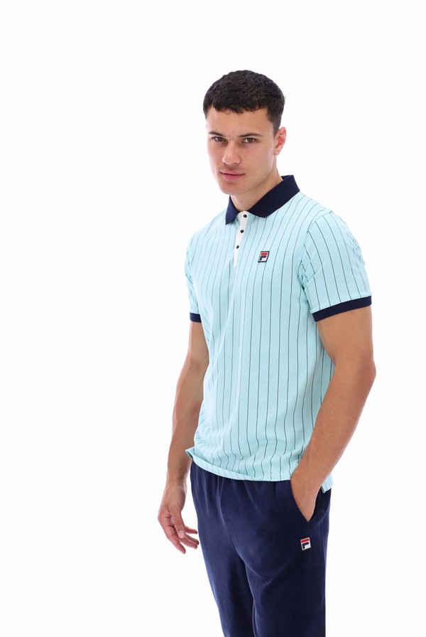 Turquoise / Navy Fila BB1 Classic Vintage Striped Men Polo Shirts | 2519QPUTV