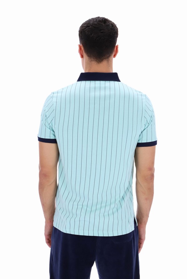 Turquoise / Navy Fila BB1 Classic Vintage Striped Men Polo Shirts | 2519QPUTV