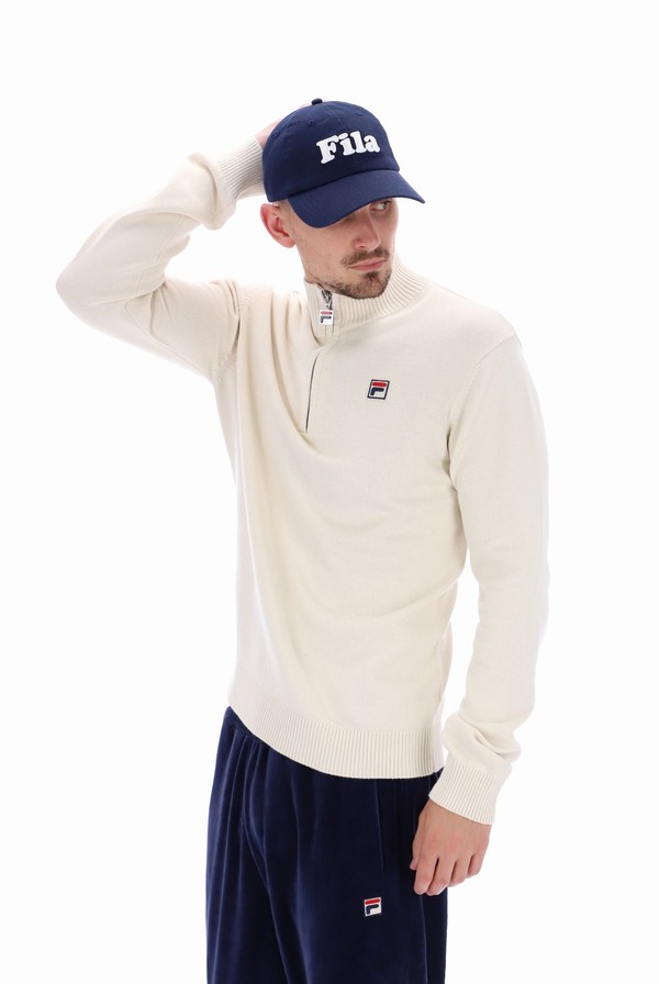 White Fila Alesi 1/4 Zip Up Knit Men Sweatshirts | 0328TADZX