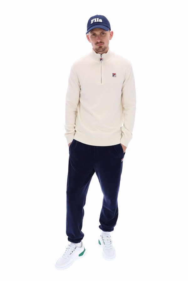 White Fila Alesi 1/4 Zip Up Knit Men Sweatshirts | 0328TADZX