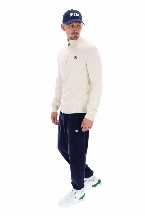 White Fila Alesi 1/4 Zip Up Knit Men Sweatshirts | 0328TADZX
