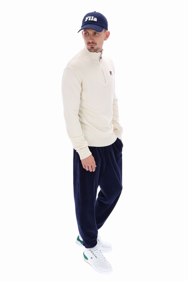 White Fila Alesi 1/4 Zip Up Knit Men Sweatshirts | 0328TADZX
