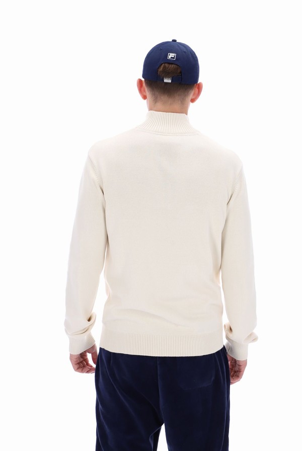 White Fila Alesi 1/4 Zip Up Knit Men Sweatshirts | 0328TADZX