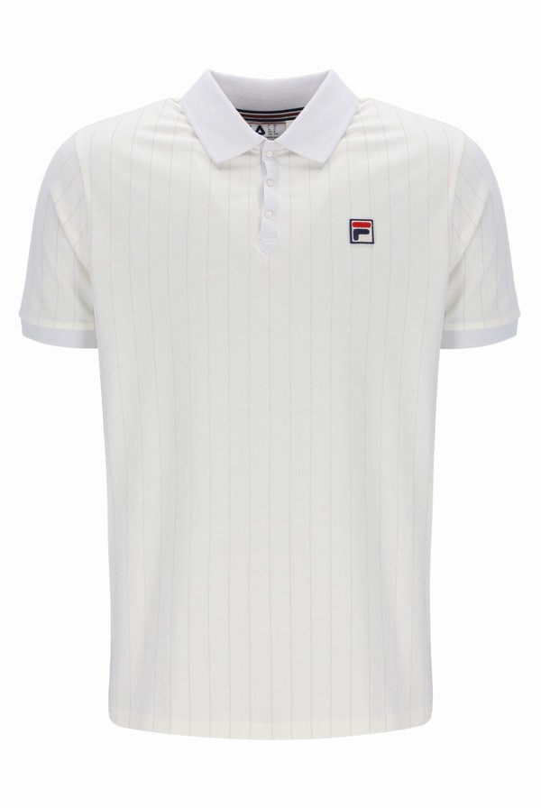 White Fila BB1 Classic Vintage Striped Men Polo Shirts | 9560MWSRU