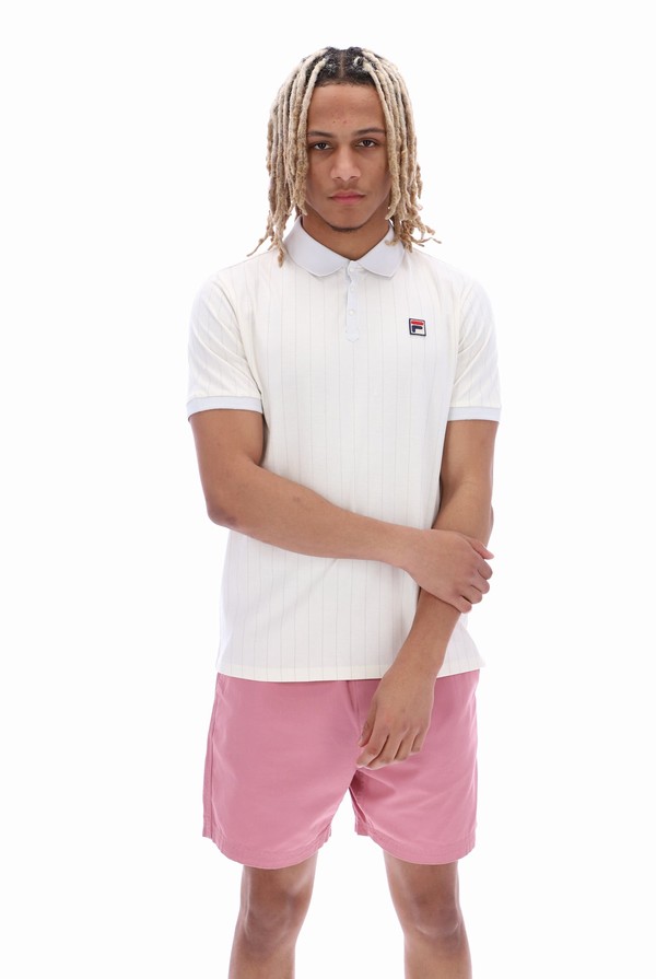 White Fila BB1 Classic Vintage Striped Men Polo Shirts | 9560MWSRU