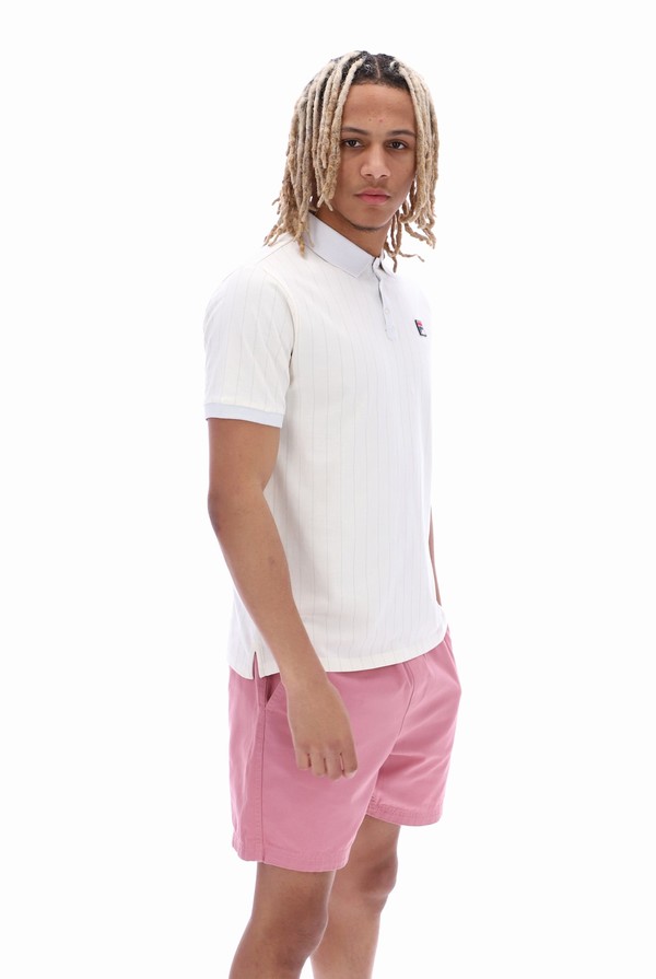 White Fila BB1 Classic Vintage Striped Men Polo Shirts | 9560MWSRU