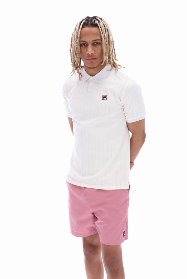 White Fila BB1 Classic Vintage Striped Men Polo Shirts | 9560MWSRU