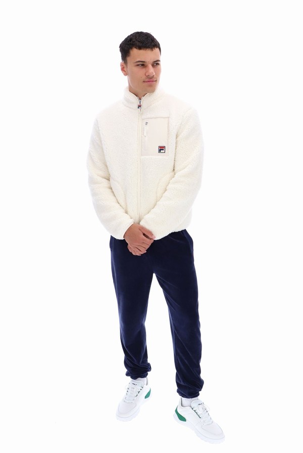 White Fila Cormac Tonal Zip Through Fleece Men Jackets | 7305EADCU