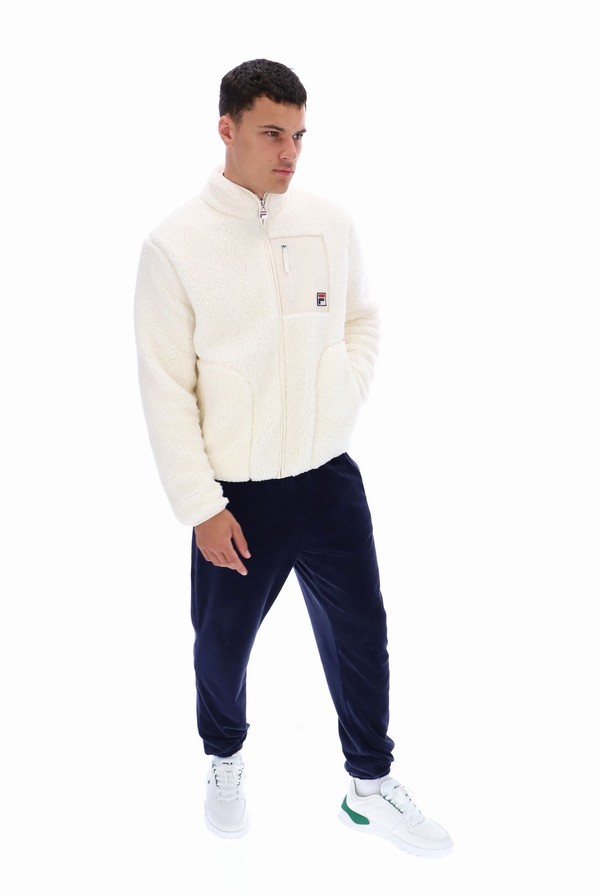 White Fila Cormac Tonal Zip Through Fleece Men Jackets | 7305EADCU