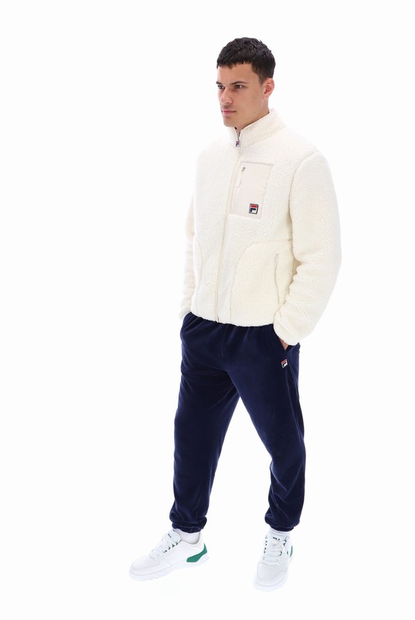 White Fila Cormac Tonal Zip Through Fleece Men Jackets | 7305EADCU