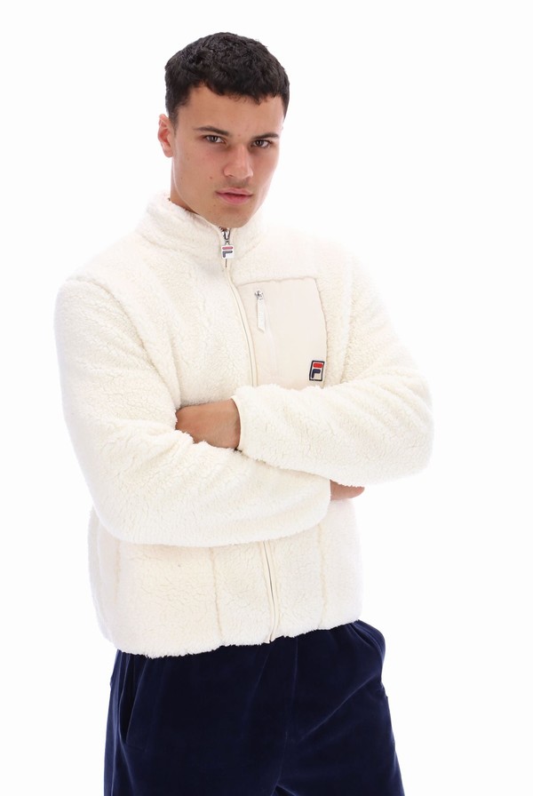 White Fila Cormac Tonal Zip Through Fleece Men Jackets | 7305EADCU