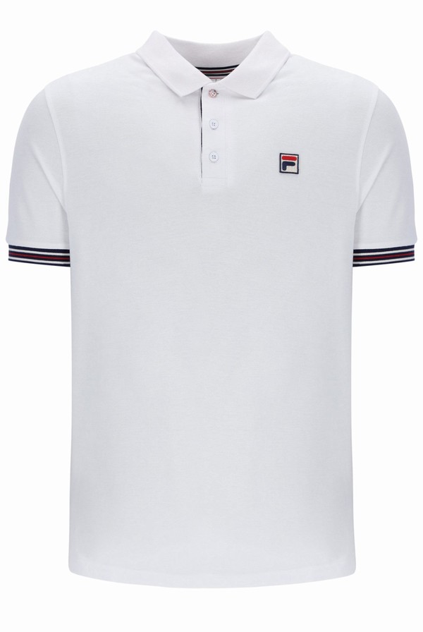 White Fila Omari Heritage Stripe Men Polo Shirts | 3701GCITY