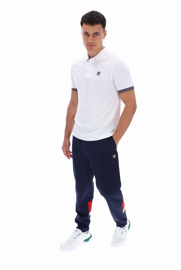 White Fila Omari Heritage Stripe Men Polo Shirts | 3701GCITY