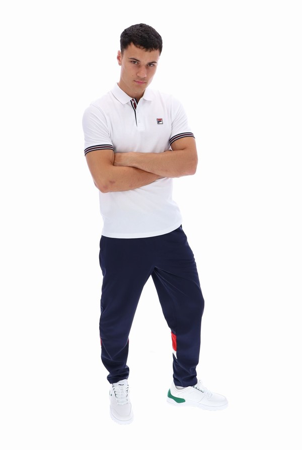 White Fila Omari Heritage Stripe Men Polo Shirts | 3701GCITY