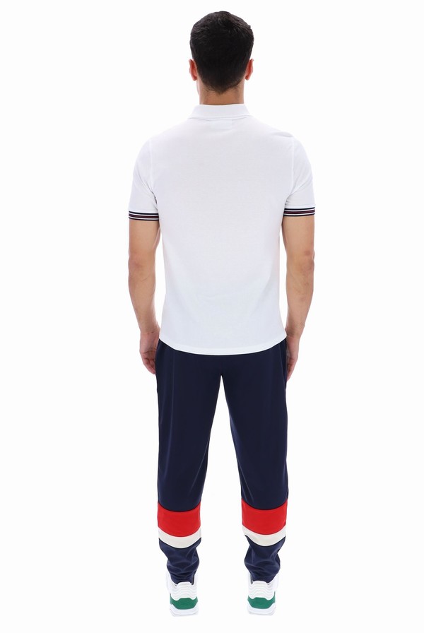 White Fila Omari Heritage Stripe Men Polo Shirts | 3701GCITY