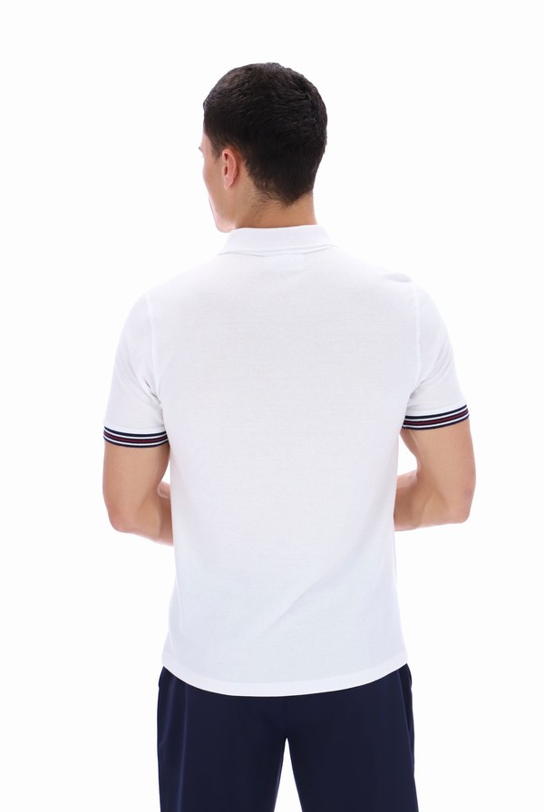 White Fila Omari Heritage Stripe Men Polo Shirts | 3701GCITY