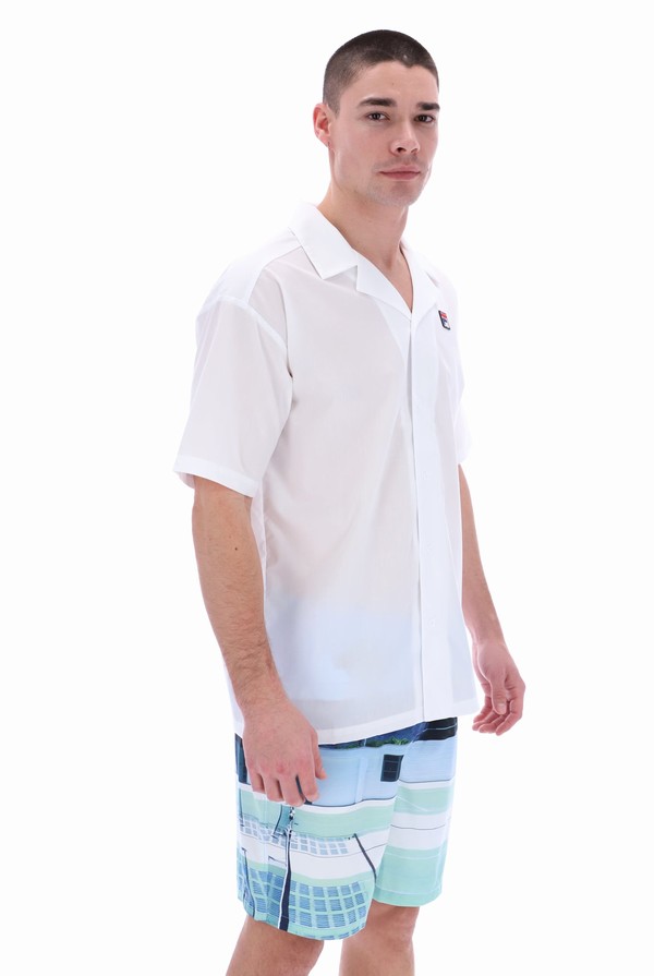 White Fila Soren Button Up Men T-shirts | 9276FVBCQ