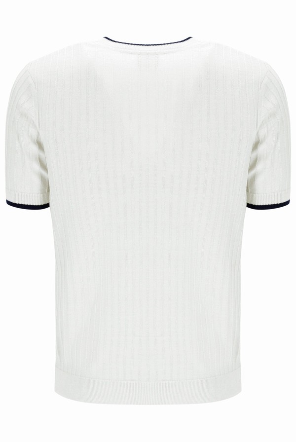 White / Navy Fila Musso BB1 Knitted Textured Men T-shirts | 3597JICLE