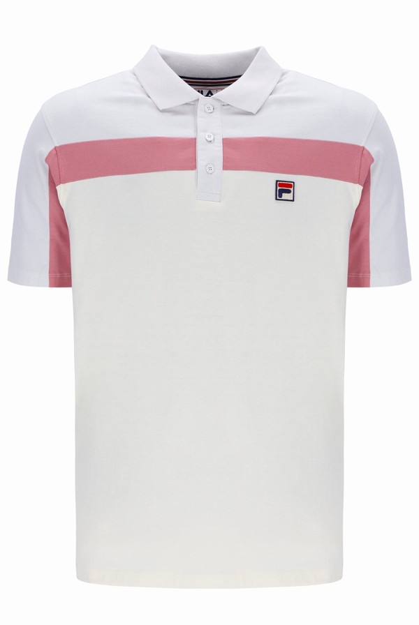 White / Pink Fila Kaiser Cut & Sew Vintage Wash Men Polo Shirts | 4187OPUTR