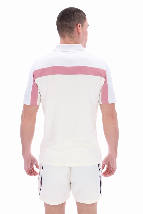 White / Pink Fila Kaiser Cut & Sew Vintage Wash Men Polo Shirts | 4187OPUTR